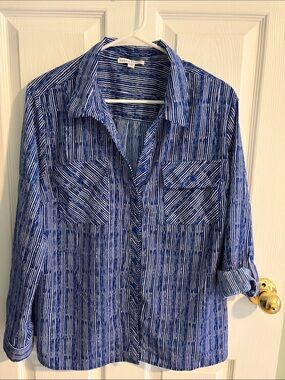 Blue Striped Button-Up Blouse